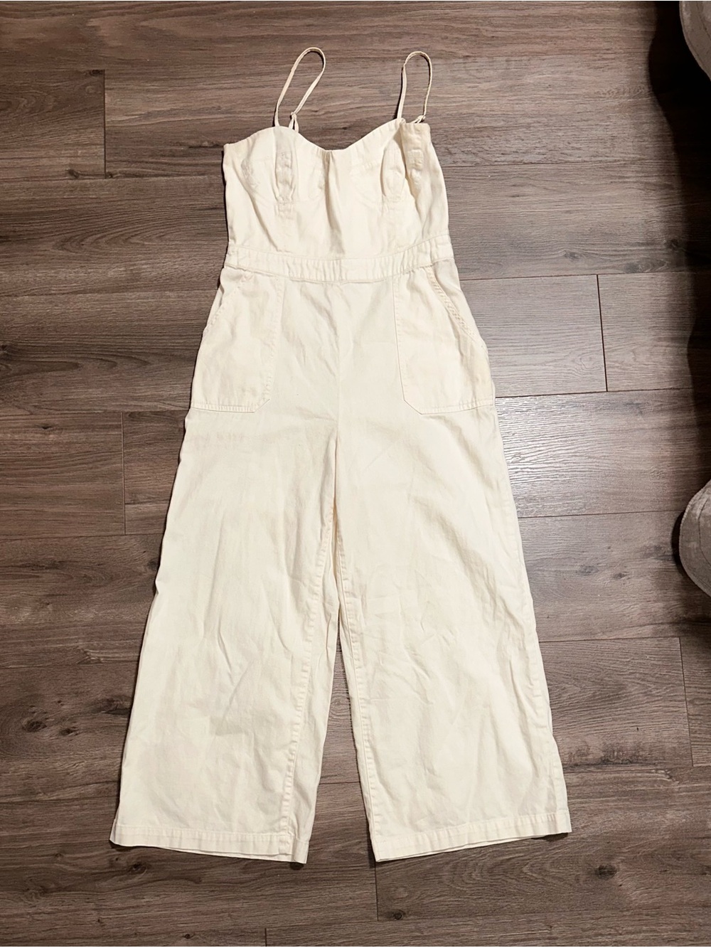 Chelsea & Violet Cream Cotton Jumpsuit Ribbing Texture Lagenlook